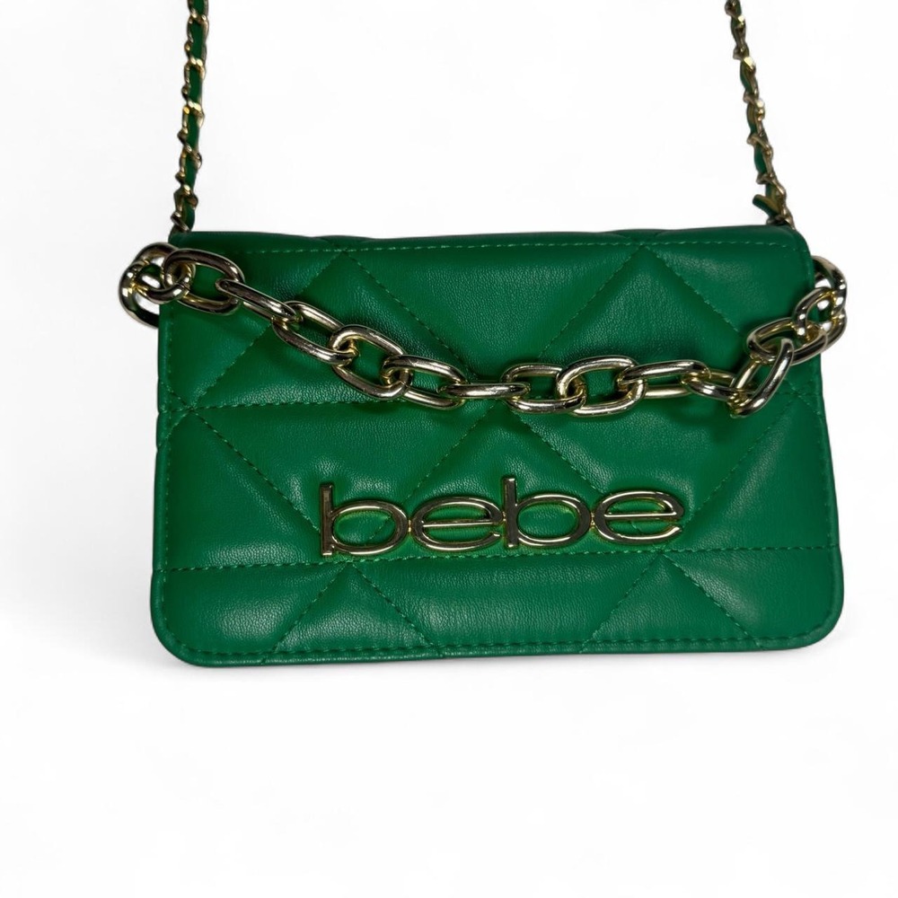 Green quilted BeBe faux leather crossbody bag